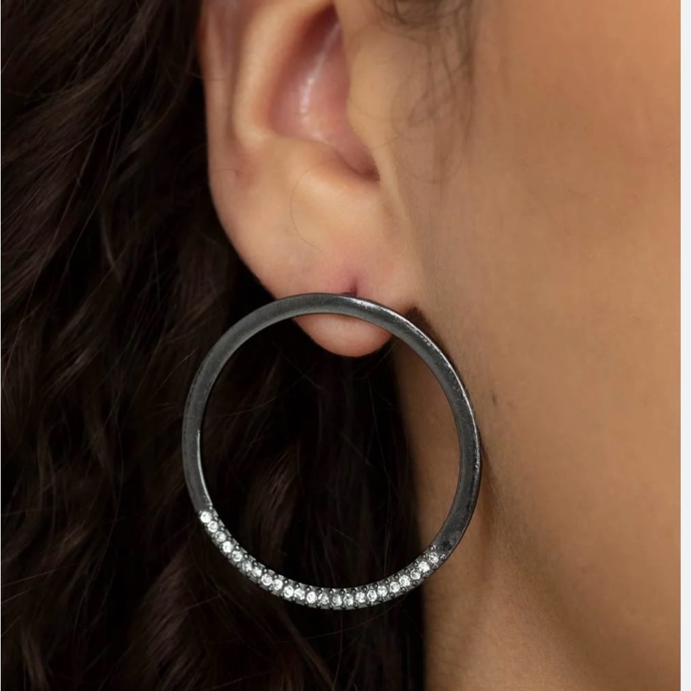 Paparazzi Black and Silver Crystal Hoop Earrings